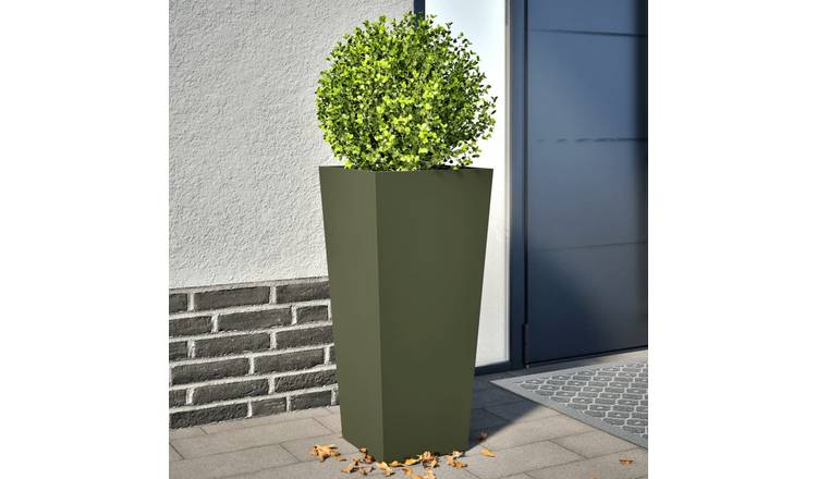 Walplus Pack of 2 Steel Garden Planter - Olive Green - 35 x 35 x 75 cm