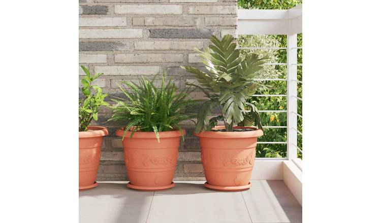 Walplus Pack of 24 Plastic Round Planter Tray - Brick Red - 23.5 x 23.5 x 2.5 cm