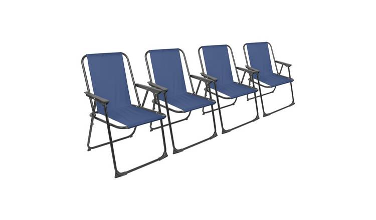 Harbour Housewares Folding Metal Beach Chairs - Matt Black/Navy - Pack of 4