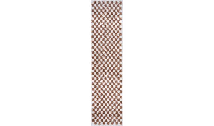 The Rugs Terracotta Moodi Chequered Runner Rug - 80 x 300cm