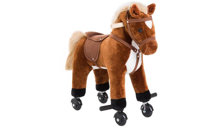 HOMCOM Plush Wheels Sound Kids Walking Horse - Brown