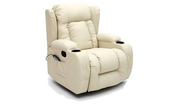 Furniture Online Caesar Bonded Leather Recliner Swivel Heat & Massage Chair
