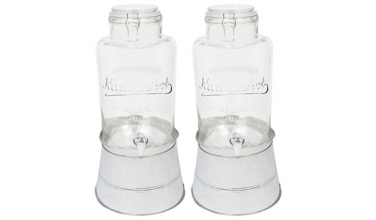 Rink Drink Glass Drinks Dispensers & Silver Bucket Stand - Pack of 2 - 8.7L