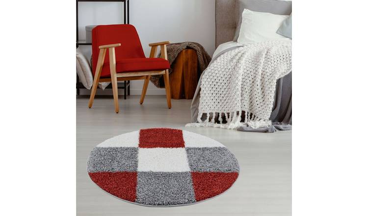 The Rugs Terracotta Myshaggy Checkered Round Shaggy Rug - 120cm
