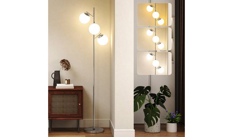 HOMCOM Steel And Glass 3 Light Tree Floor Lamp - Silver