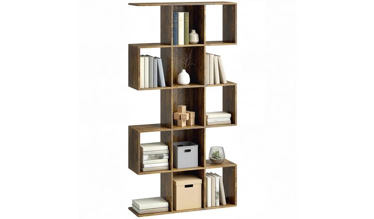 HOMCOM 5 Tier Wooden Modern Freestanding Storage Bookcase - Rustic Brown