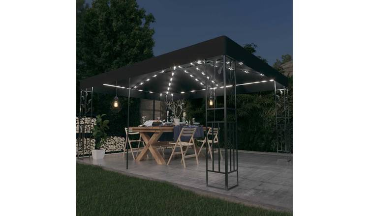 Walplus 3 x 4 m Gazebo with Double Roof and LED String Lights - Anthracite