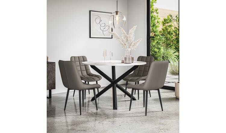 Furniture Online Malvern Nova Marble Top Dining Table & 4 Grey Chairs