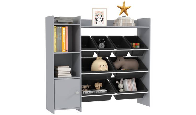 AIYAPLAY 3 Tier Wooden Unit with 8 Removable Bins Storage Shelves - Grey
