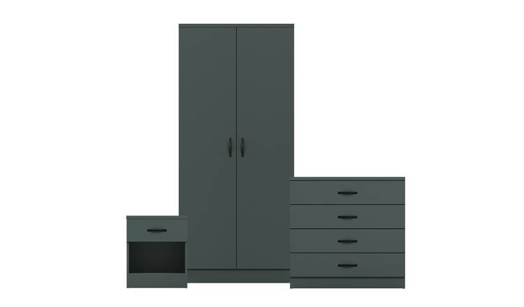Vida Designs Riano Bedroom Set (Bedside, 4 Drawer Chest, 2 Door Wardrobe)-Green