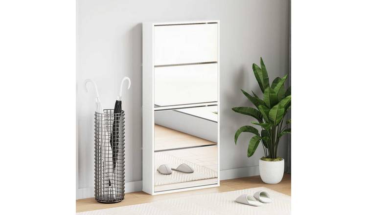 Walplus Engineered Wood Shoe Cabinet - High Gloss White - 63 x 17 x 134 cm