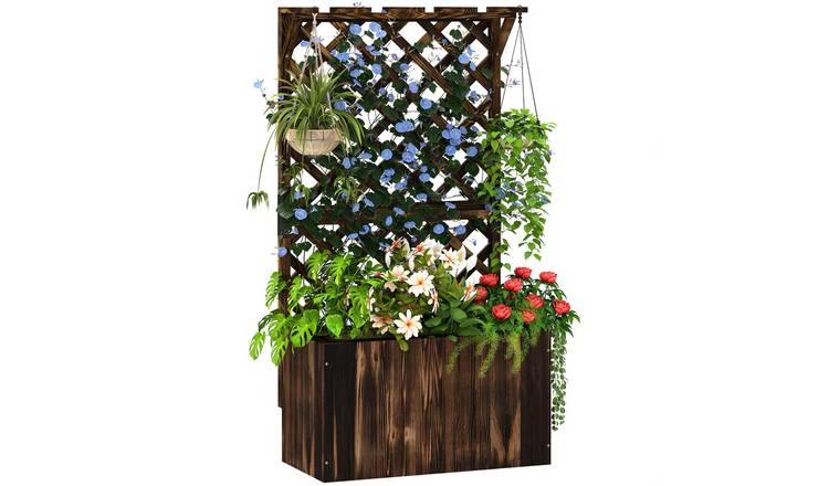 Outsunny Wooden Freestanding Outdoor Planter Box with Liner - Carbonised