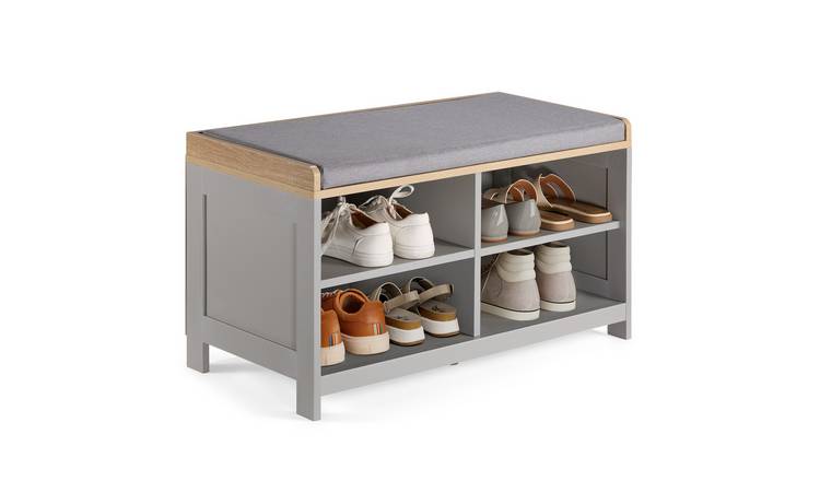 Vonhaus Ash Hall Shoe Storage Bench with Padded Seat - Grey