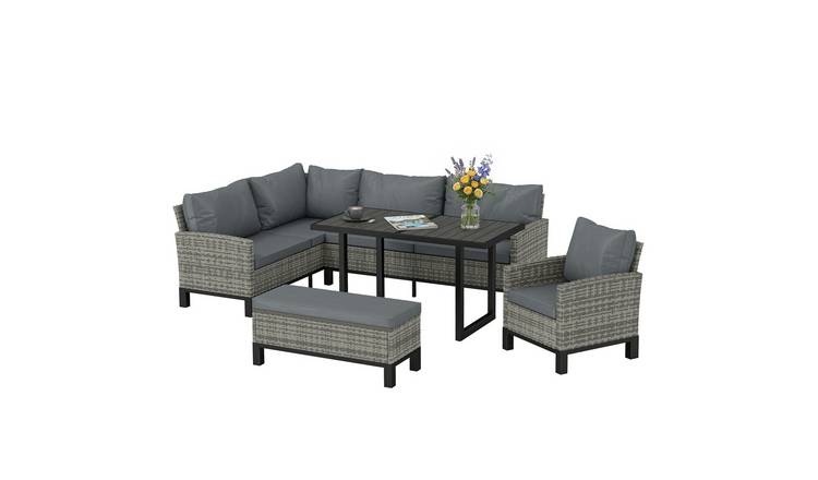 Outsunny 9 Seater Rattan Corner Sofa Set with Cushions - Dark Grey