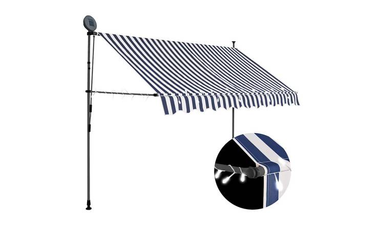 Walplus Electric Polyester Retractable Awning - Blue and White - 250 x 120 cm