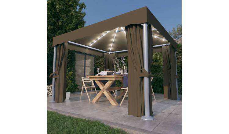 Walplus 3 x 3 m Gazebo with Curtain and LED String Lights - Taupe