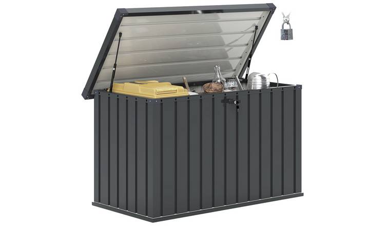Outsunny Metal Waterproof Storage Box with Lockable Lid - Dark Grey
