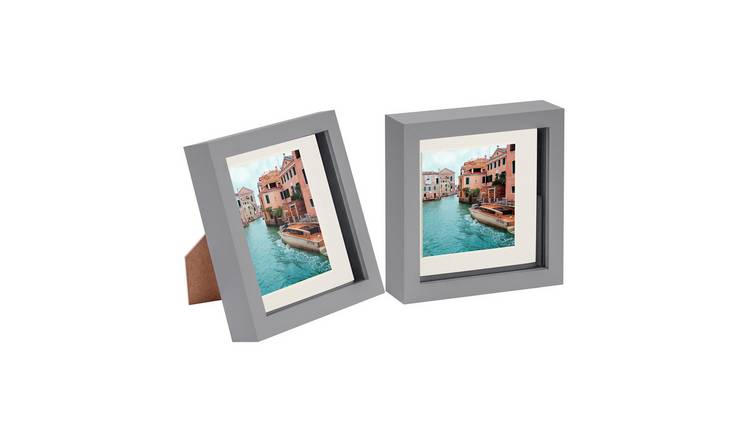 Nicola Spring 3D Box Photo Frames - 6 x 6" with Mount - Set of 2 - Grey