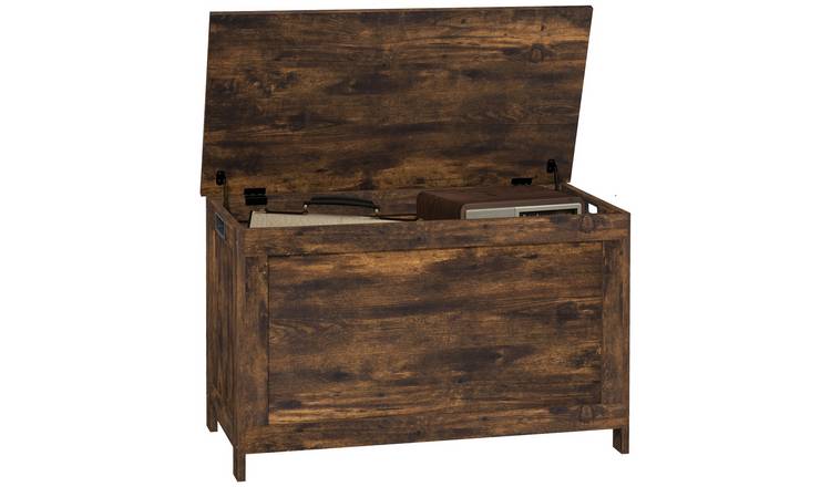 HOMCOM Wooden Fluted Lift Top Storage Chest - Rustic Brown