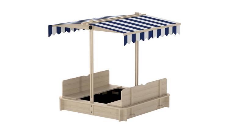 Outsunny Wooden Adjustable Children Sandbox with Lids for Garden - Natural Blue