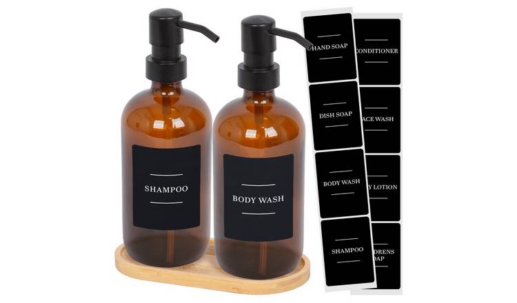 Harbour Housewares 2pc Soap Dispenser Set & Labels  - Amber/Black - 500ml