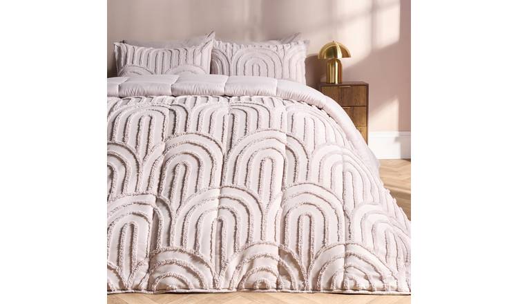 OHS Tufted Arches 7.5 Tog Coverless Duvet Set Bedding Stone - Double