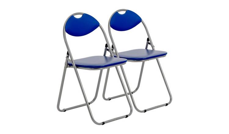 Harbour Housewares Silver Padded Folding Chairs Pack of 2 - Blue