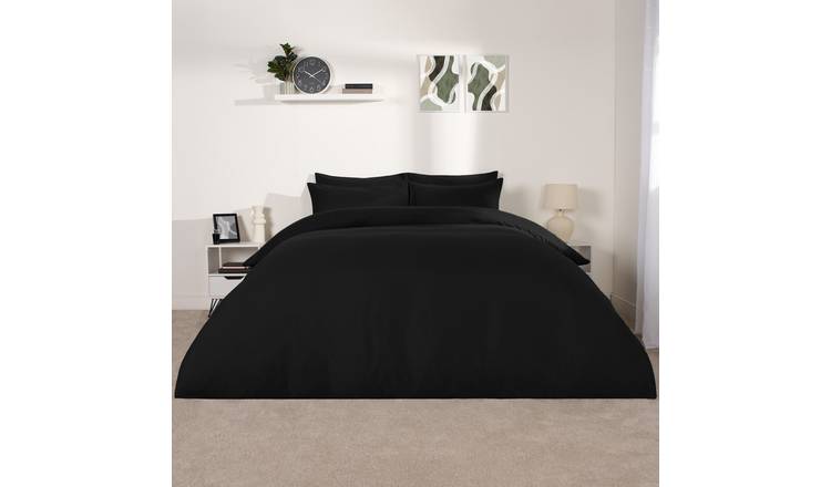 OHS Plain Dyed Microfibre Duvet Cover Set Bedding Black - Double