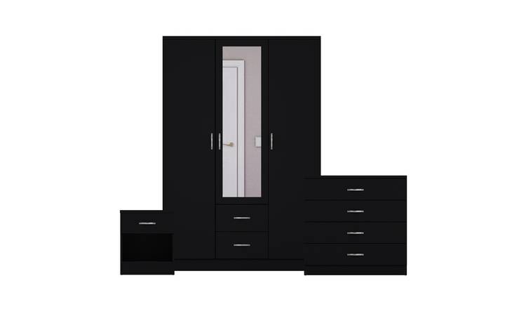 Vida Designs Riano Bedroom Set (Bedside - Chest - Mirror Wardrobe) - Black