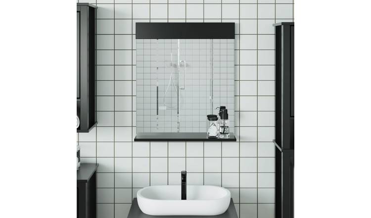 Walplus Solid Wood Bathroom Mirror - Black - 60 x 12 x 70 cm