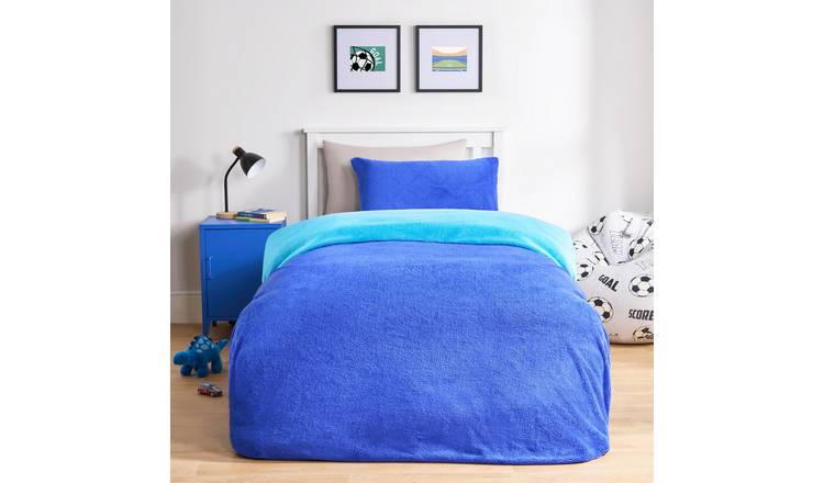 OHS Reversible Teddy Duvet Cover Set Blue/Sea Blue - Single