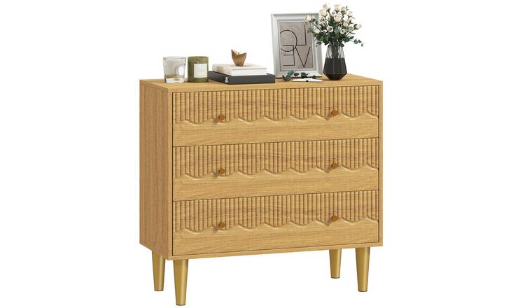 HOMCOM Steel  3 Drawer Chest with Steel Legs and Wooden Top - Oak