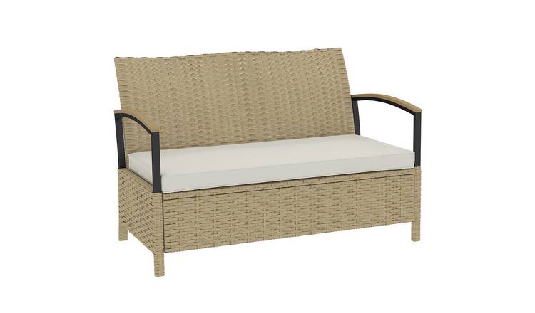 Outsunny 2 Seater PE Rattan Garden Bench with Padded Cushion - Khaki