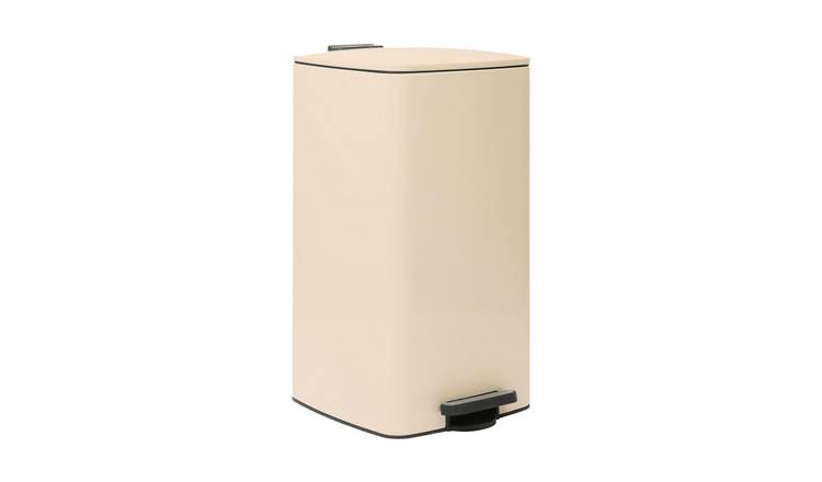 Harbour Housewares Square Stainless Steel Kitchen Pedal Bin - 30L - Beige