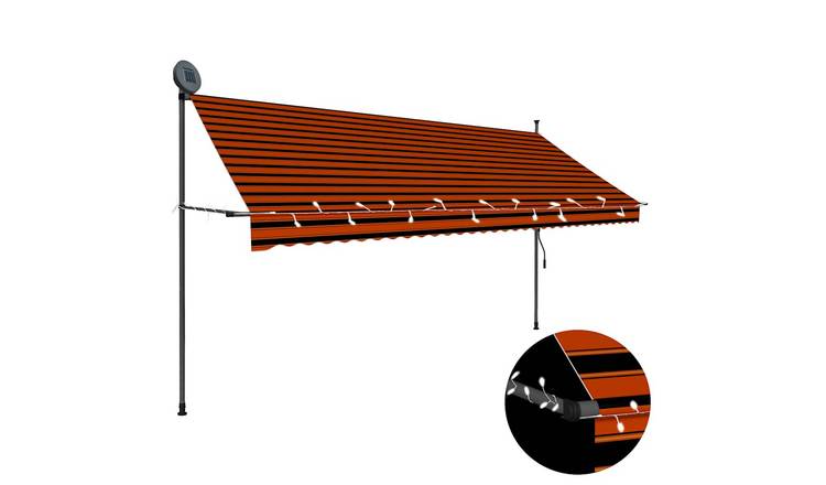 Walplus Electric Polyester Retractable Awning - Orange and Brown - 350 x 120 cm