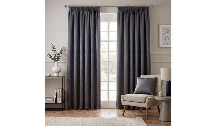 Luxury Living Adi Lined Pencil Pleat Curtains 117cm x 137cm - Charcoal