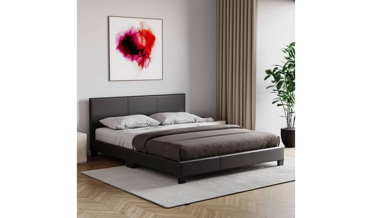 Vida Designs Lisbon Double Faux Leather Bed With Foam Mattress - Black