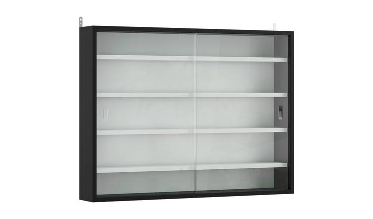 HOMCOM 5 Tier Wall Mounted Display Cabinet Glass Doors - Black/White