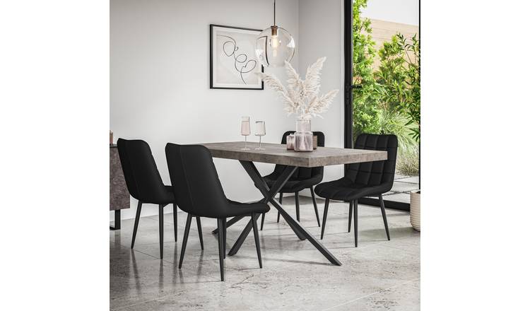 Furniture Online Donni Nova Concrete Effect Dining Table & 4 Black Chairs