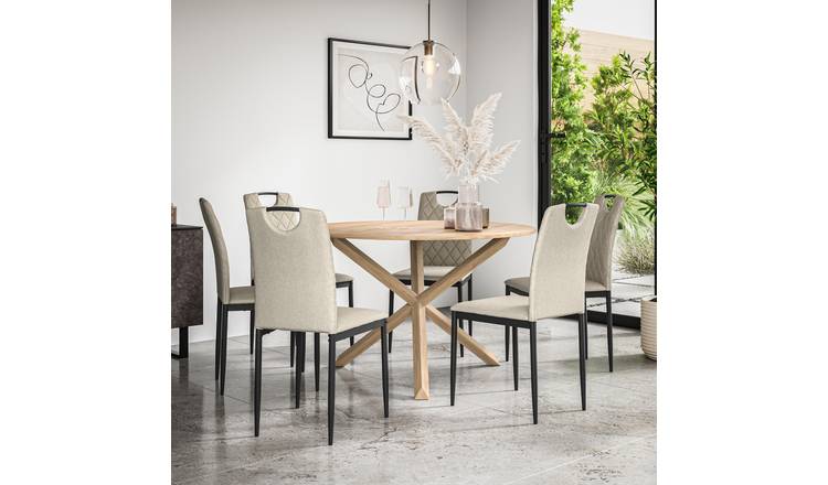 Furniture Online Malvern Monza Oak Table Dining Table & 6 Beige Chairs