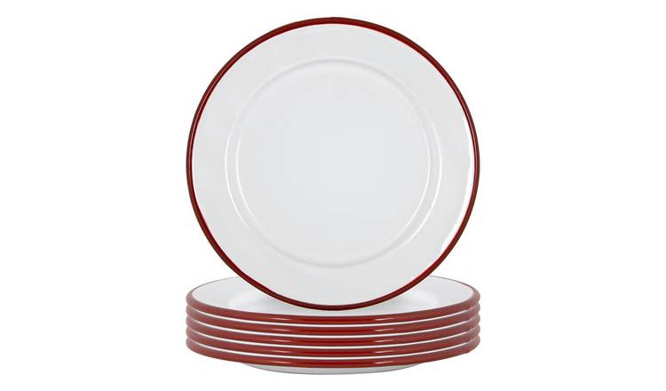 Argon Tableware White Enamel Side Plates - Red - Pack of 6