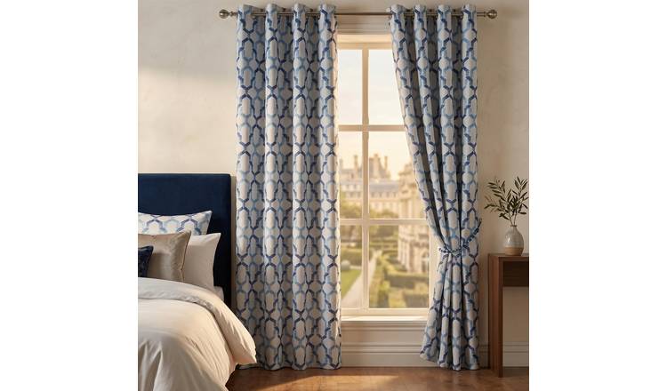 Luxury Living Geo Blackout Eyelet Curtains 168cm x 137cm - Blue