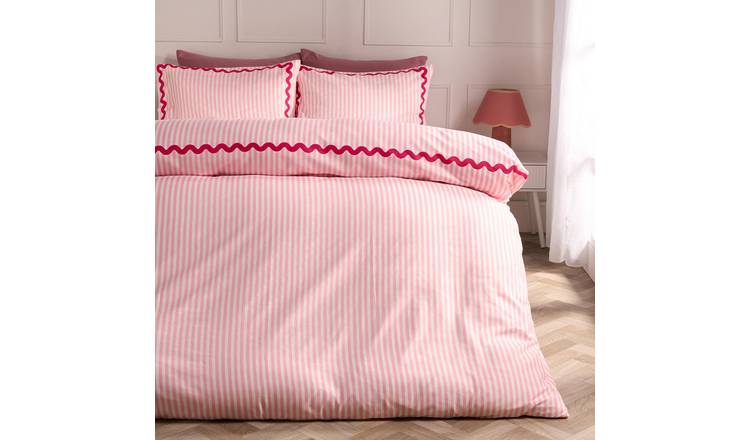 OHS Stripe Wave Border Bedding Set Microfibre Duvet Cover Set Pink - Double