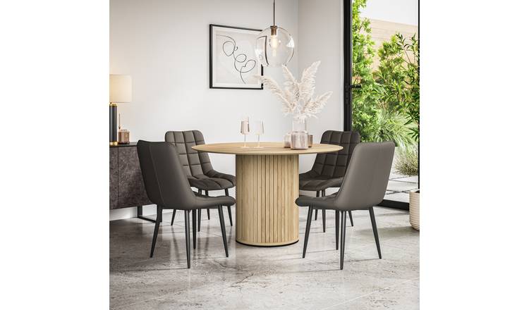 Furniture Online Arlo Nova Oak Top w Oak Legs Dining Table & 4 Grey Chairs