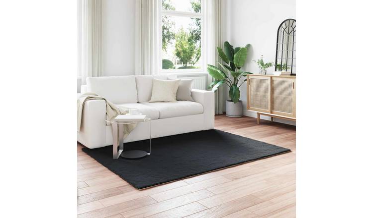 Walplus Olite Polyester Faux Fur Rug - Black - 140 x 200 cm