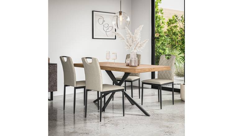 Furniture Online Donni Monza Oak Effect Dining Table & 6 Beige Chairs