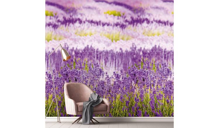 Grandeco Lavender Field 3 lane Repeatable Textured Wallpaper Mural  - Purple