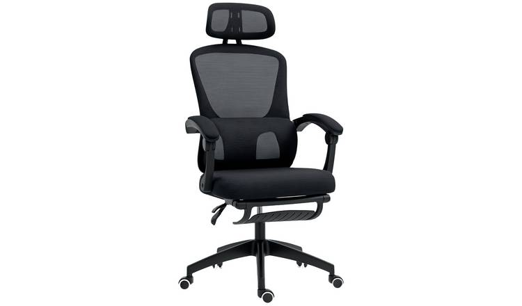 HOMCOM Mesh Office Chair with Headrest and Footrest - Black