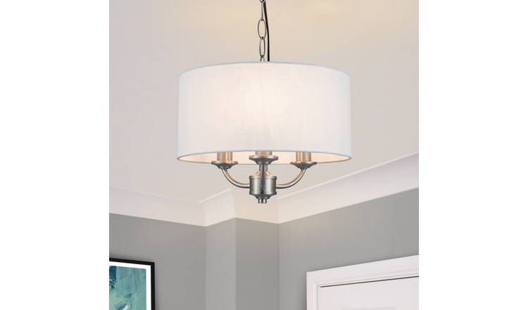 Cosylyte Winston 3 Light Classic Faux Linen Shade Pendant Light - Brushed Nickel