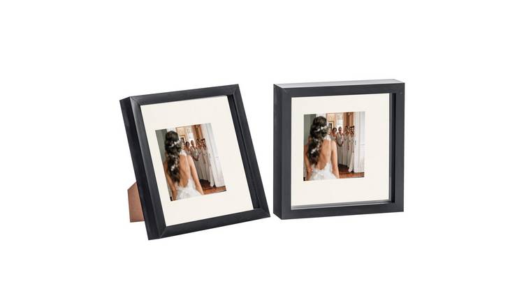 Nicola Spring 8 x 8" 3D Box Photo Frames with 4 x 4" Ivory Mount (2x) - Black